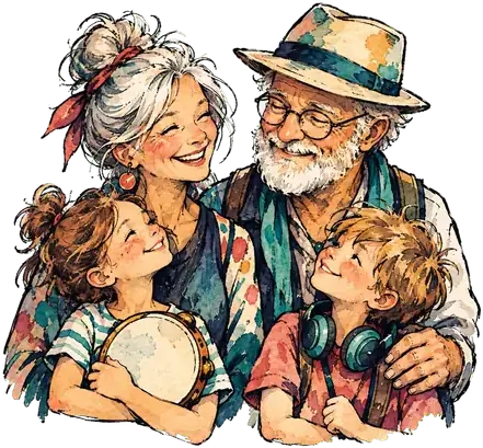 Großeltern mit ihren Enkelkindern